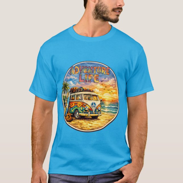Camiseta Retro 60s Hippie Beach Sunset | Adventure Van Life (Frente)