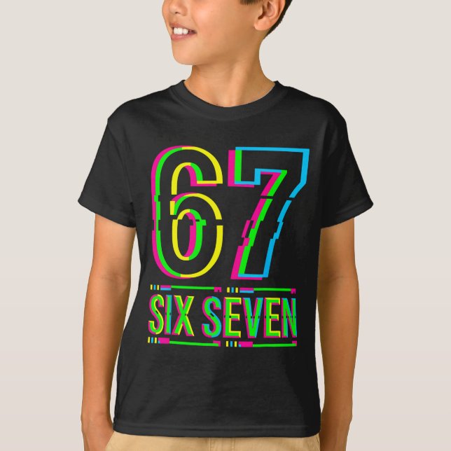 Camiseta Retro 67 Meme Divertido Seis Sete Meme 6 7 Meme 6  (Frente)