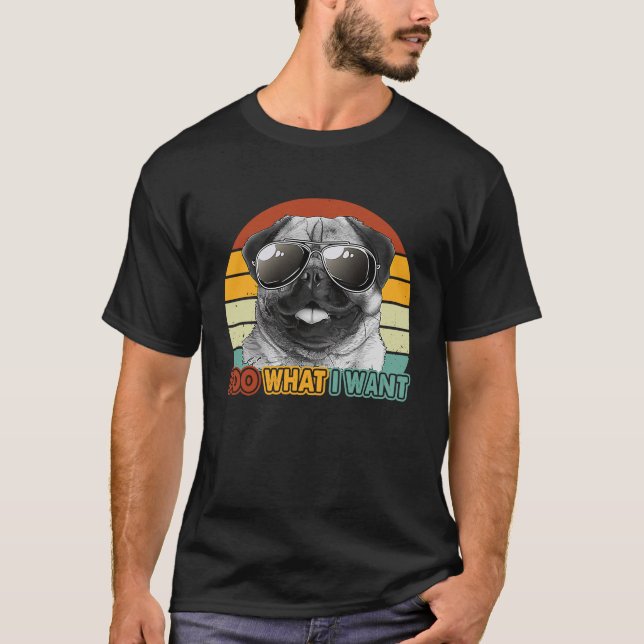 Camiseta Retro 70s 80s 90s Legal Pug Sunglass eu faço o que (Frente)