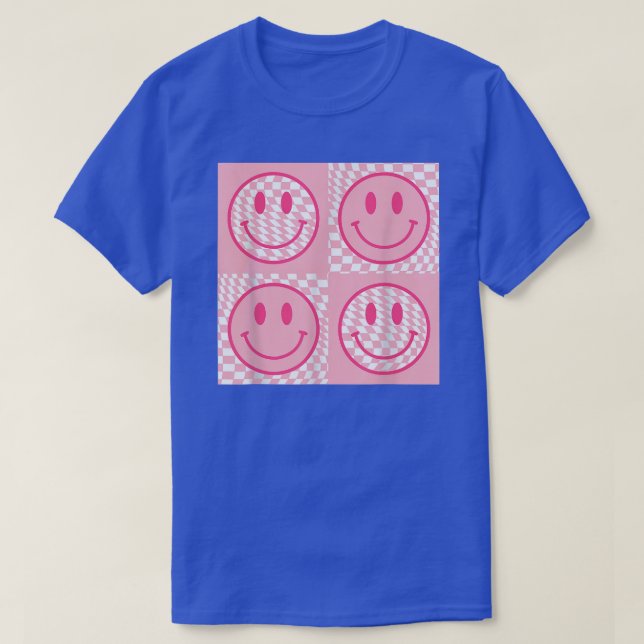 Camiseta Retro 70s 80s Feliz Rosto Rosa Sorriso Face Verifi (Frente do Design)