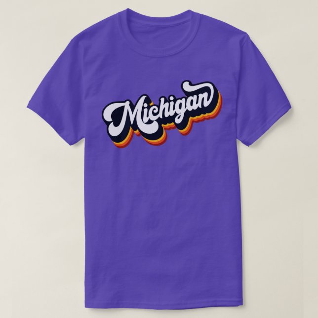 Camiseta Retro 70s Lettering Michigan (Frente do Design)