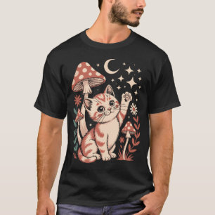Camiseta Retro 70S Vintage Gato Sentado Com Fungos Da Flore