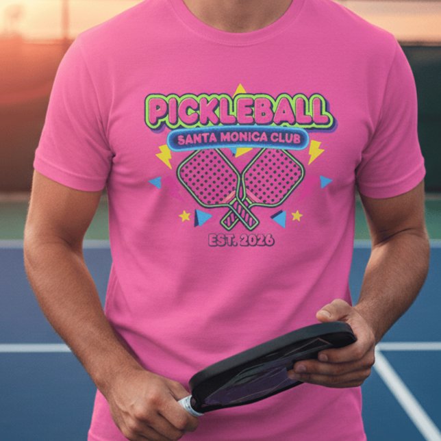 Camiseta Retro 80s Neon Pickleball Club Personalized  (Criador carregado)