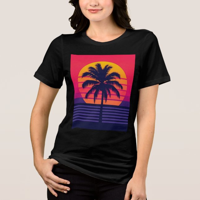 Camiseta Retro 80s Sunset Palm Tree Synthwave Art (Frente)