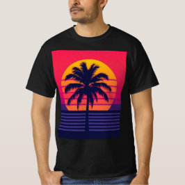 Camiseta Retro 80s Sunset Palm Tree Synthwave Art