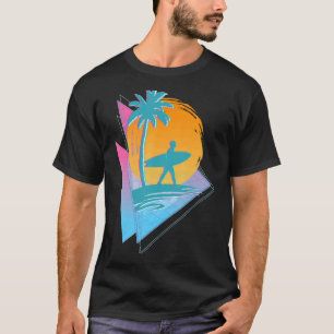 Camiseta Retro 80s Surfe em Surfe em Onda Sintética Vapo