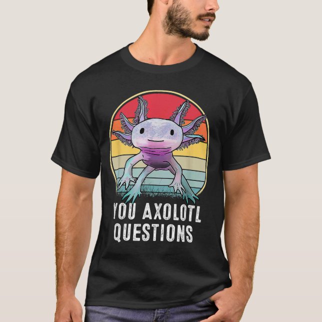 Camiseta Retro 90s Axolotl Engraçado Perguntas sobre Axolot (Frente)