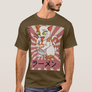 Camiseta Retro 90s Japonês Anime Kawaii Gato Ramen N