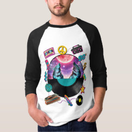 Camiseta Retro 90s Midnight Wolf & Boombox Circular Collage