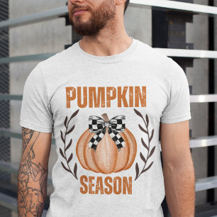 Camiseta Retro Abóbora Temporada Coquette Laço Outono Flora