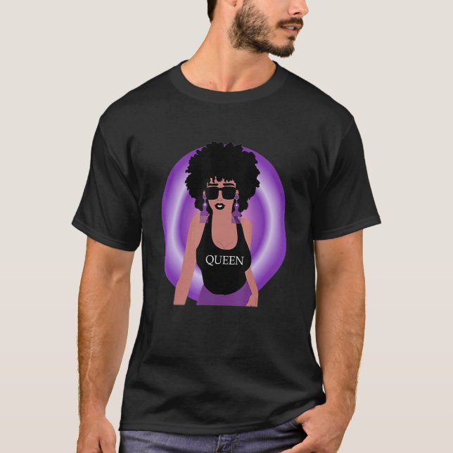 Camiseta Retro Afro Curly Hair Queen Melanin Pride Purple H (Frente)