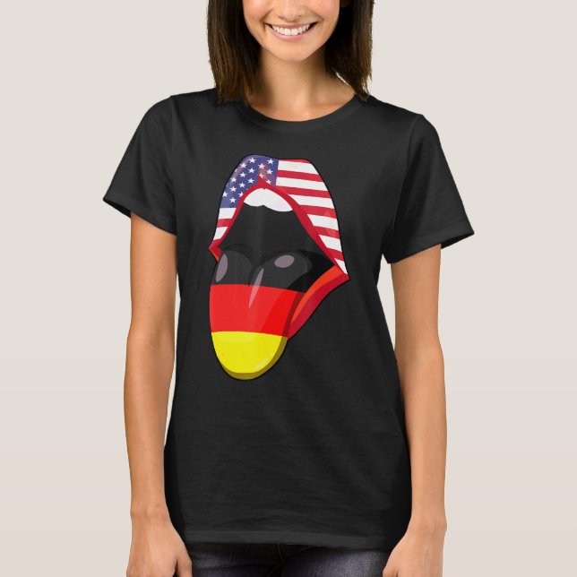 Camiseta Retro Alemão Raízes Americanas Lábios Crescentes S (Frente)