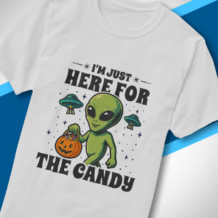Camiseta Retro Alien Estou Aqui Apenas Pelo Doce Halloween