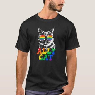 Camiseta Retro Ally Cat Rainbow Sunglasses LGBT Lesbian Gay