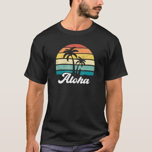 Camiseta Retro Aloha Hawaii Ilha Hawaii Palm Tree Beach (Frente)