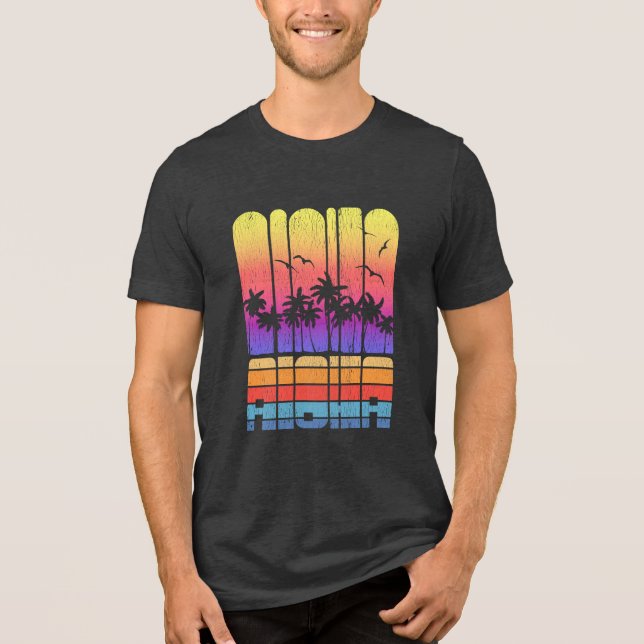 Camiseta Retro Aloha Palm Trees Férias Tropicais (Frente)