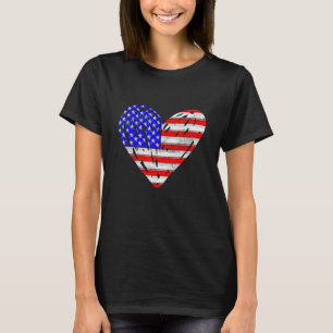 Camiseta Retro American Flag Heart 4 De Julho Usa Patrioti