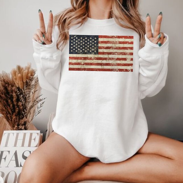 Camiseta Retro American Flag Sweatshirt, Vintage USA Flag (Criador carregado)