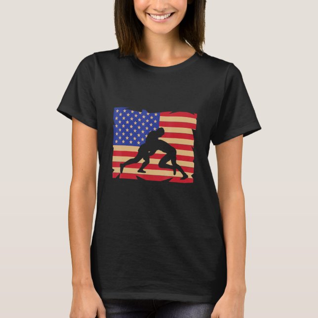 Camiseta Retro American Flag Wrestling Wrestler Wrestling (Frente)