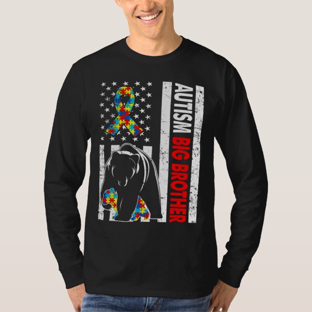 Camiseta Retro-Americano Flag Autism Big Brother Bear Aware (Frente)