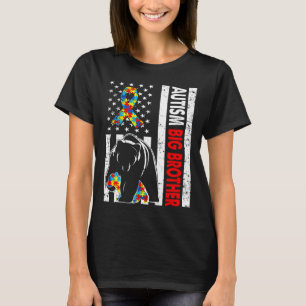 Camiseta Retro-Americano Flag Autism Big Brother Bear Aware
