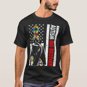 Camiseta Retro-Americano Flag Autism Big Brother Bear Aware