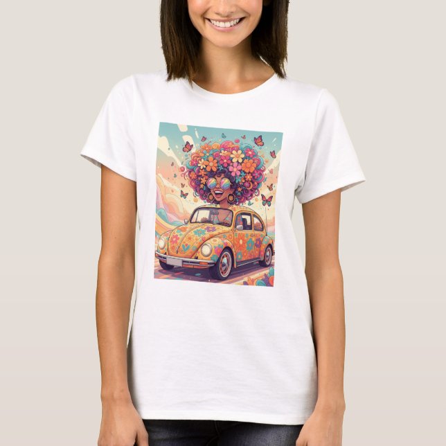 Camiseta Retro Anos 70 Florido Poder da Flor (Frente)