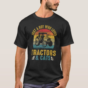 Camiseta Retrô Apenas um Rapaz que Ama Tratores & Gatos Agr