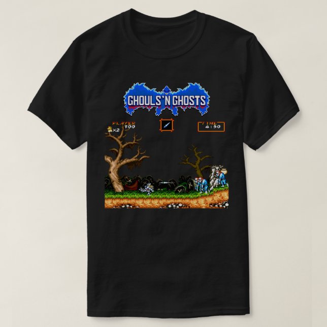 Camiseta RETRO ARCADE Ghouls n Ghosts PIXEL ART (Frente do Design)