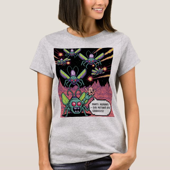 Camiseta Retro Arcade Manti Aliens Pixel Art - Funny Defend (Frente)