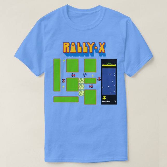 CAMISETA RETRO ARCADE RALLY X VETOR ILUSTRAÇÃO (Frente do Design)