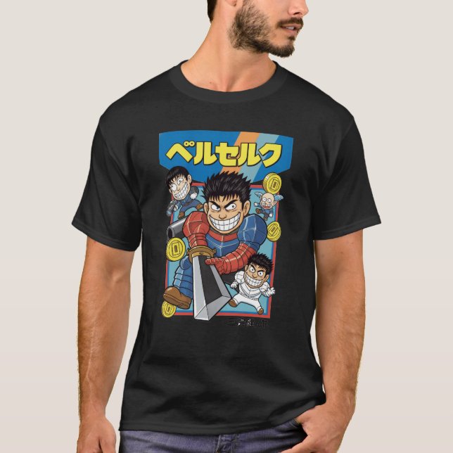 Camiseta Retro Armored Swordsman – Classic Manga Game Style (Frente)