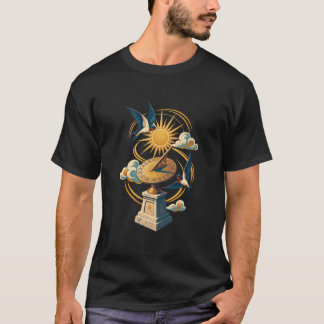 Camiseta Retro Art Déco Andorinhas Relógio de Sol