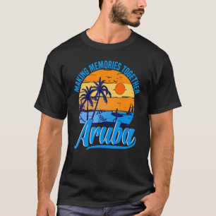 Camiseta Retro Aruba Caribe Palm Tree Beach Férias Summer