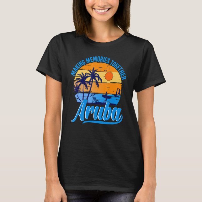 Camiseta Retro Aruba Caribe Palm Tree Beach Férias Summer (Frente)