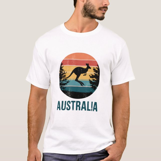 Camiseta Retro australiano Sunset Animal pulando canguru (Frente)