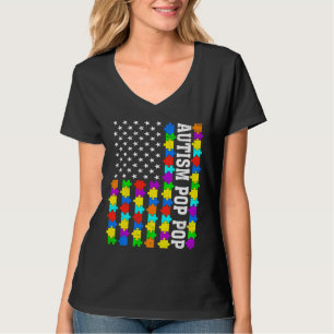 Camiseta Retro Autism Pop Pop American Flag Love Autism Awa