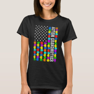 Camiseta Retro Autismo Avó-Mãe Americana Bandeira Amor Auti