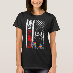 Camiseta Retro Autismo Big Brother Bear American Flag Aware