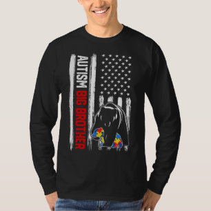 Camiseta Retro Autismo Big Brother Bear American Flag Aware