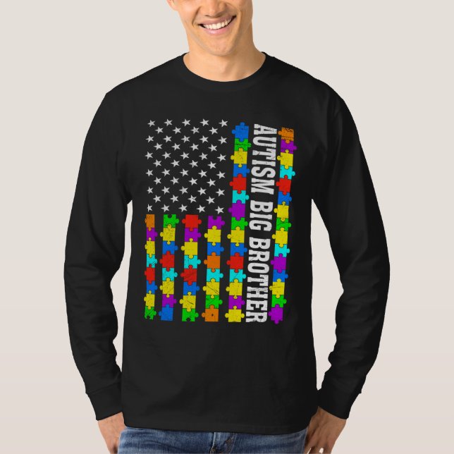 Camiseta Retro Autismo Grande Irmão Americano Bandeira Amor (Frente)