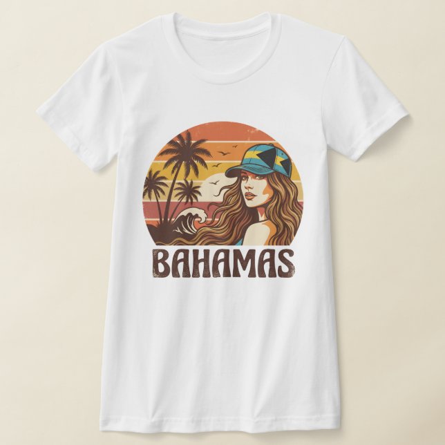 Camiseta Retro Bahamas Beach Women Summer Vacation Sunset  (Postura )