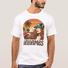 Camiseta Retro Bahamas Praia Mulheres Férias de Verão Pôr d