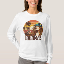 Camiseta Retro Bahamas Praia Mulheres Férias de Verão Pôr d