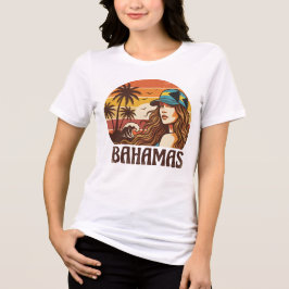 Camiseta Retro Bahamas Praia Mulheres Férias de Verão Pôr d