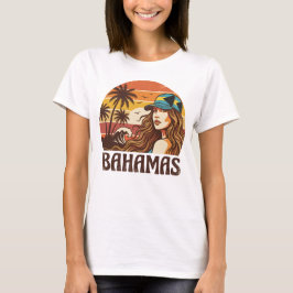 Camiseta Retro Bahamas Praia Mulheres Férias de Verão Pôr d
