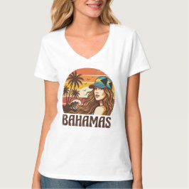 Camiseta Retro Bahamas Praia Mulheres Férias de Verão Pôr d