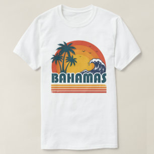Camiseta Retro Bahamas Praia Verão Pôr do Sol 70s Palmeira