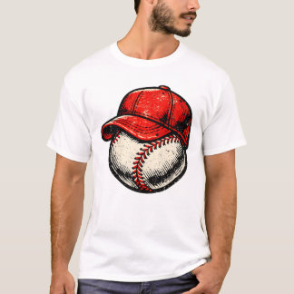 Camiseta Retro Baseball Wearing Red Cap Sports Graphic