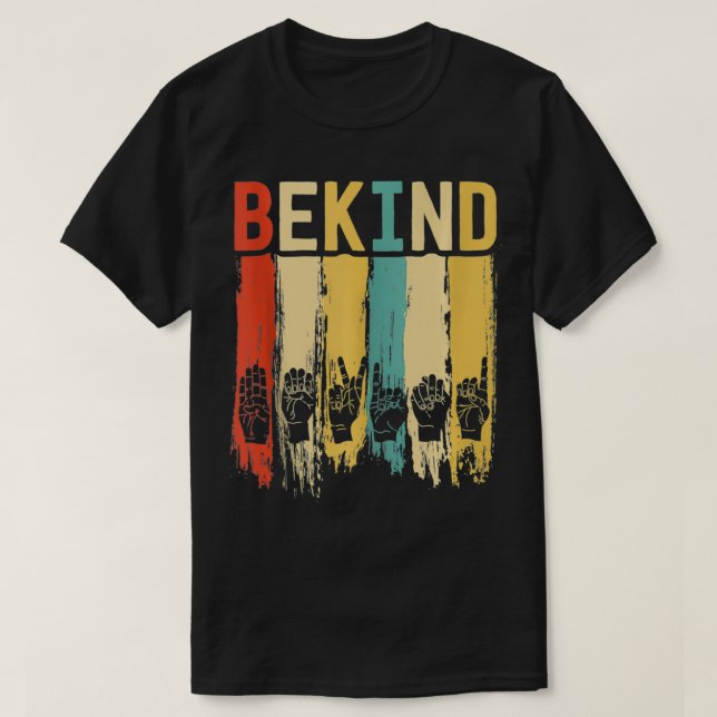 Camiseta Retro Be Kind Sign Language Para Homens surdos (Frente do Design)